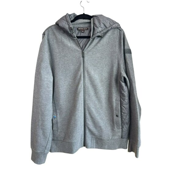 Michael Kors Quilted Hooded Jacket Size Large Gray Mens Outerwear Knit Bomber - Picture 1 of 6